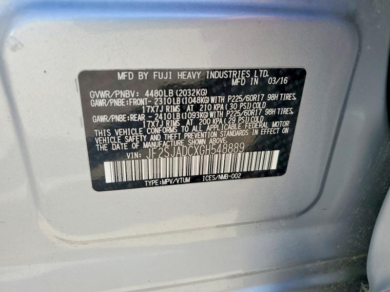 Продаж на аукціоні авто 2016 Subaru Forester, vin: JF2SJADCXGH548889, номер лоту: 65653296