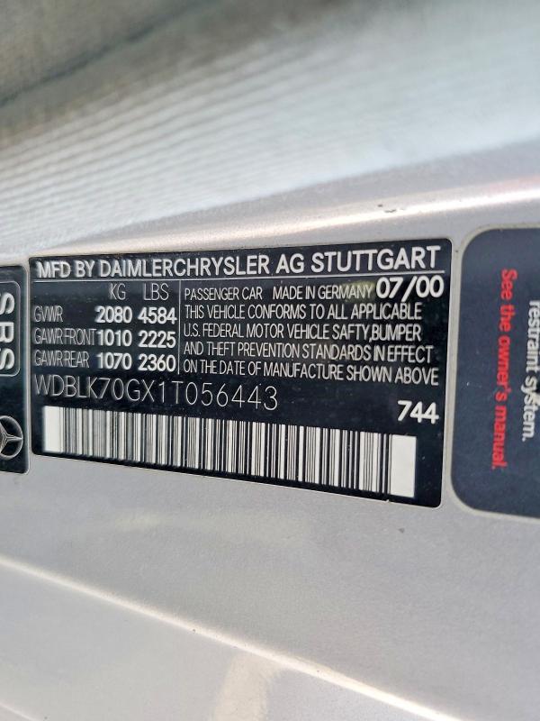 Продажа на аукционе авто 2001 Mercedes-benz Clk, vin: WDBLK70GX1T056443, номер лота: 64768966
