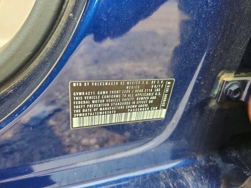 Aukcja sprzedaży 2012 Volkswagen Jetta, vin: 3VWDX7AJ1CM463874, numer aukcji: 66553226