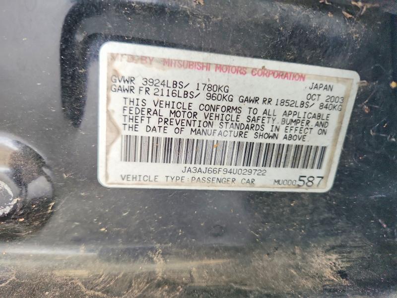 67198236 :رقم المزاد ، JA3AJ66F94U029722 vin ، 2004 Mitsubishi Lancer مزاد بيع