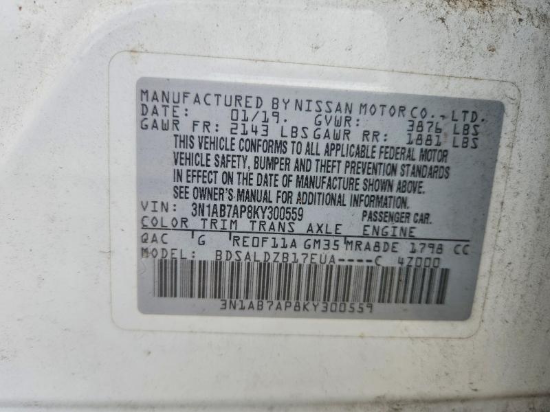 Aukcja sprzedaży 2019 Nissan Sentra, vin: 3N1AB7AP8KY300559, numer aukcji: 64988916