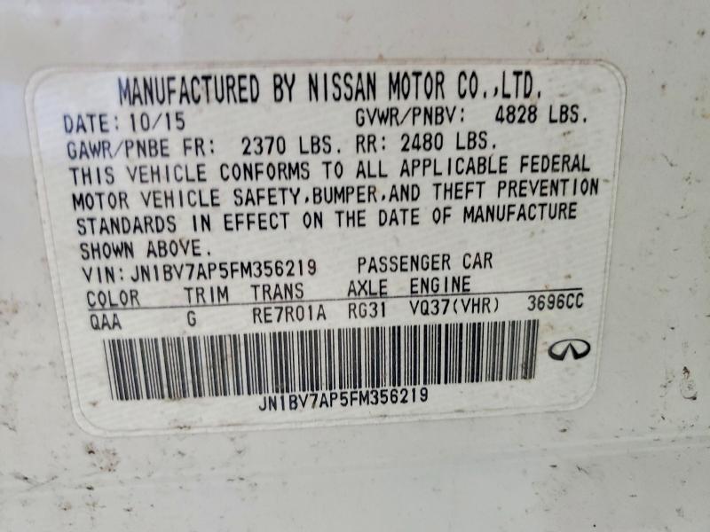 65994706 :رقم المزاد ، JN1BV7AP5FM356219 vin ، 2015 Infiniti Q50 مزاد بيع