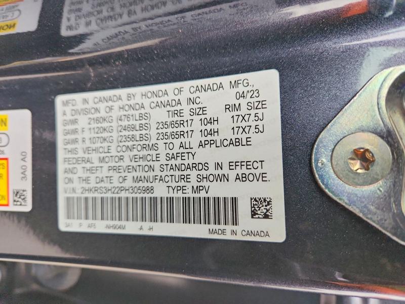 2023 Honda Cr-v მანქანა იყიდება აუქციონზე, vin: 2HKRS3H22PH305988, აუქციონის ნომერი: 63748616