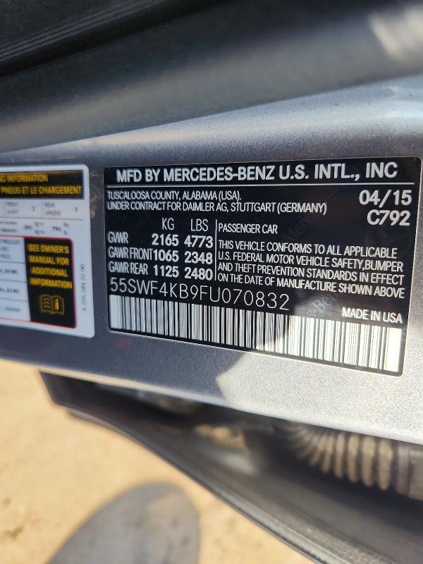 66568526 :رقم المزاد ، 55SWF4KB9FU070832 vin ، 2015 Mercedes-benz C مزاد بيع