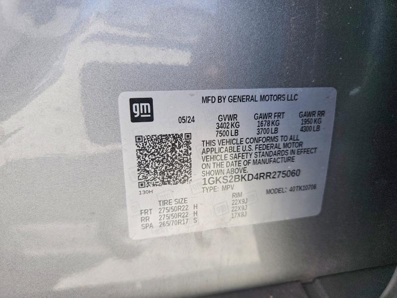 2024 Gmc Yukon მანქანა იყიდება აუქციონზე, vin: 1GKS2BKD4RR275060, აუქციონის ნომერი: 64611496