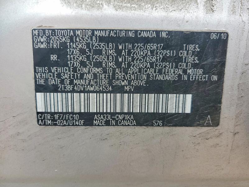 66601246 :رقم المزاد ، 2T3BF4DV1AW064534 vin ، 2010 Toyota Rav4 مزاد بيع