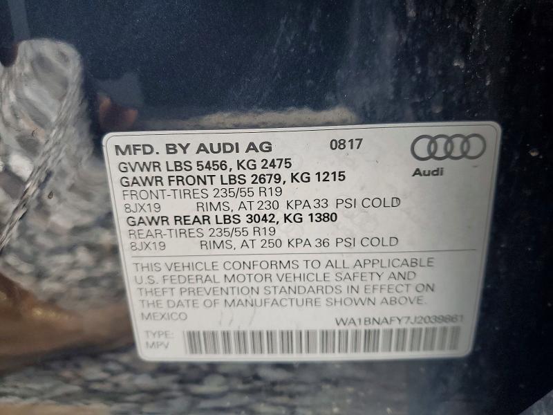63589856 :رقم المزاد ، WA1BNAFY7J2039861 vin ، 2018 Audi Q5 مزاد بيع