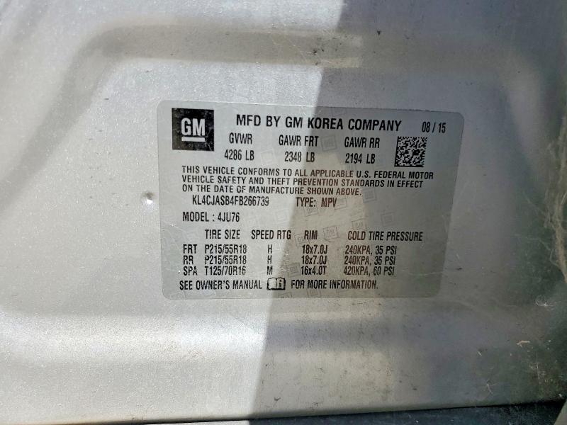 2015 Buick Encore მანქანა იყიდება აუქციონზე, vin: KL4CJASB4FB266739, აუქციონის ნომერი: 65664696