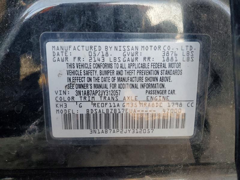 65711006 :رقم المزاد ، 3N1AB7AP2JY312057 vin ، 2018 Nissan Sentra مزاد بيع