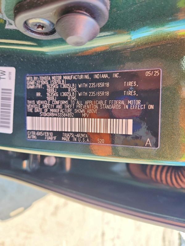 Aukcja sprzedaży 2025 Toyota Highlander, vin: 5TDKDRBH4SS584892, numer aukcji: 63847156