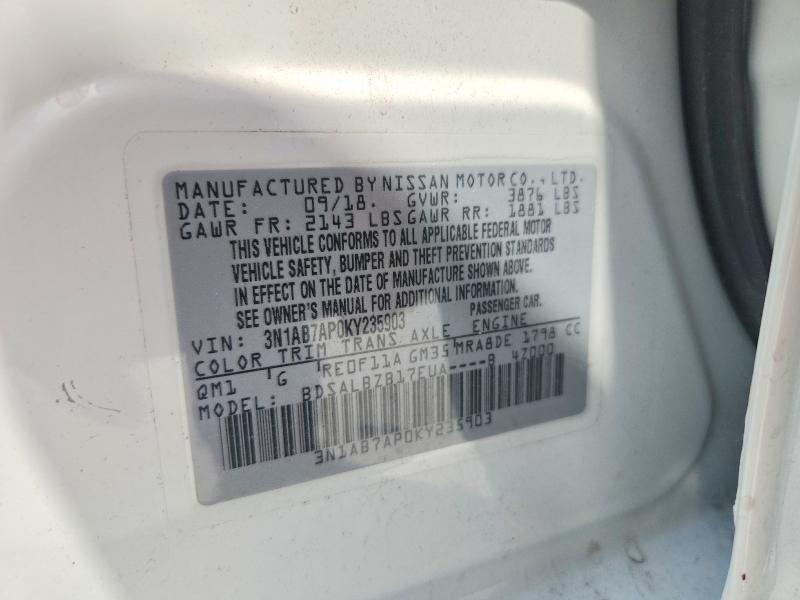 63589326 :رقم المزاد ، 3N1AB7AP0KY235903 vin ، 2019 Nissan Sentra مزاد بيع