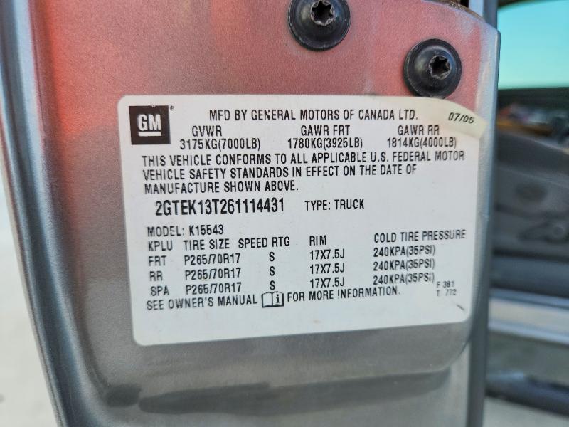 66235606 :رقم المزاد ، 2GTEK13T261114431 vin ، 2006 Gmc New Sierra مزاد بيع