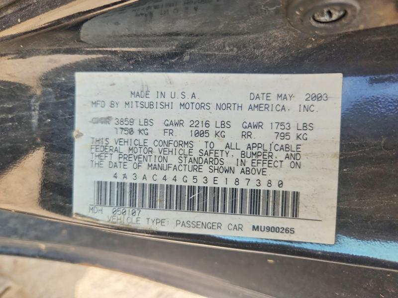 Продаж на аукціоні авто 2003 Mitsubishi Eclipse, vin: 4A3AC44G53E187380, номер лоту: 52255566