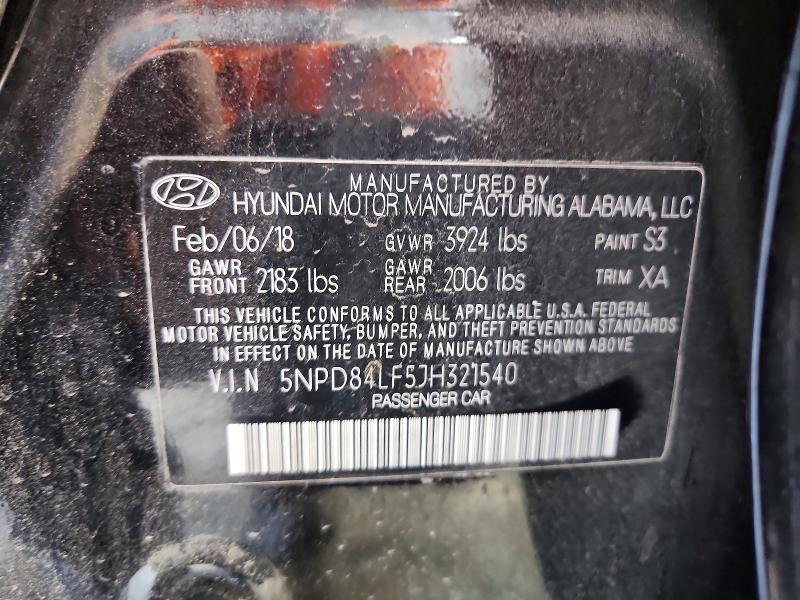 67105566 :رقم المزاد ، 5NPD84LF5JH321540 vin ، 2018 Hyundai Elantra مزاد بيع