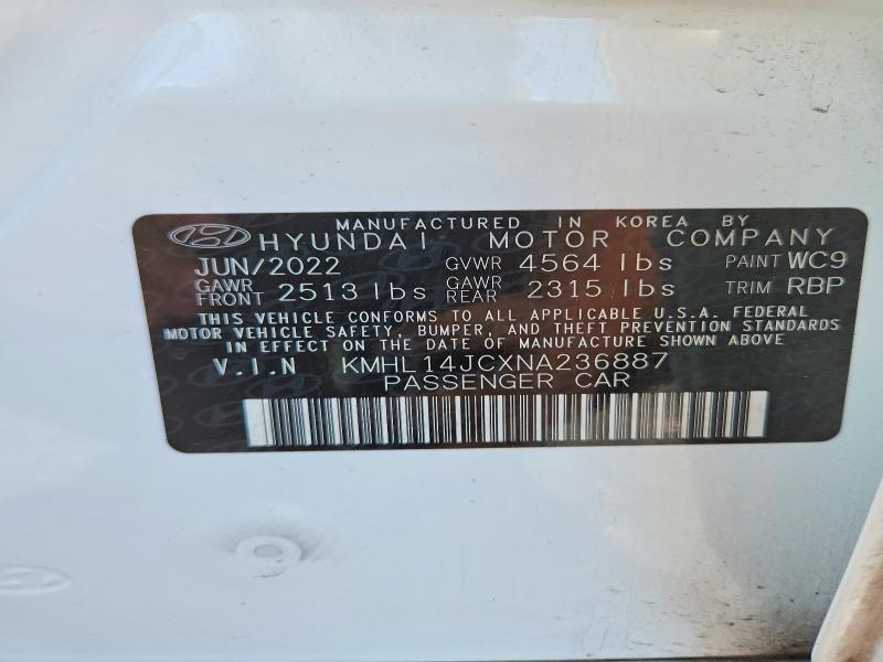 2022 Hyundai Sonata მანქანა იყიდება აუქციონზე, vin: KMHL14JCXNA236887, აუქციონის ნომერი: 62850836