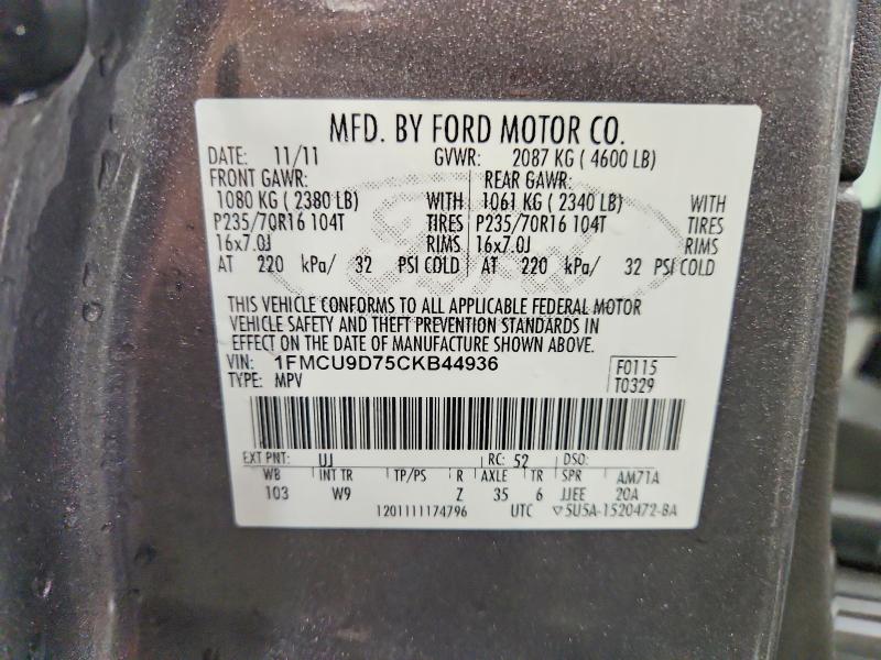 Продажа на аукционе авто 2012 Ford Escape, vin: 1FMCU9D75CKB44936, номер лота: 63734986