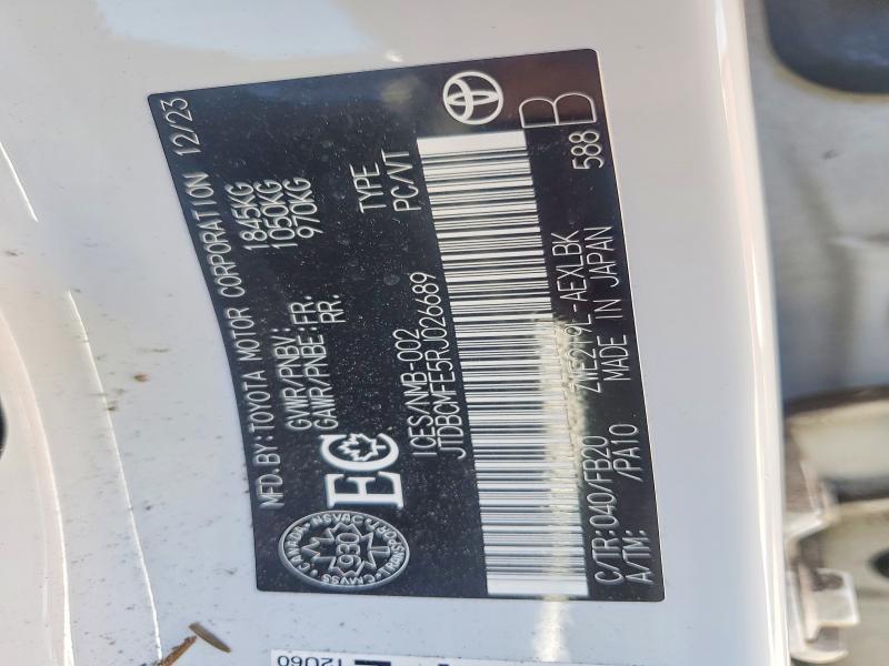 64499316 :رقم المزاد ، JTDBCMFE5RJ026689 vin ، 2024 Toyota Corolla Hybrid مزاد بيع