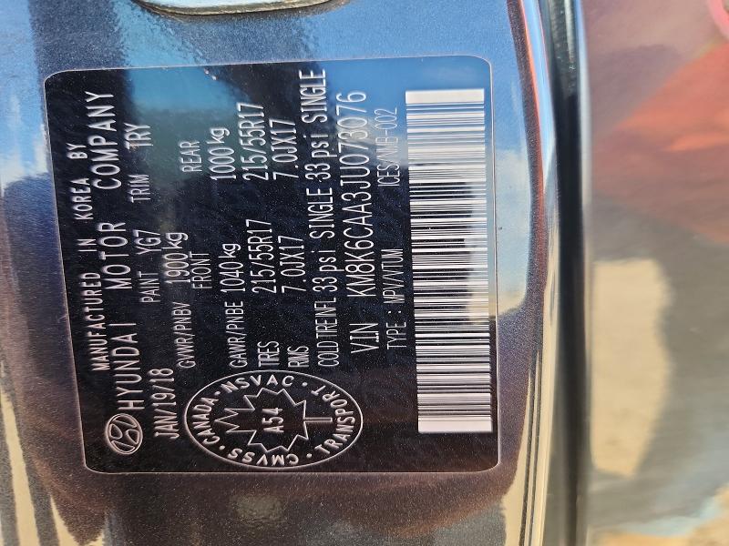 64634876 :رقم المزاد ، KM8K6CAA3JU073076 vin ، 2018 Hyundai Kona مزاد بيع