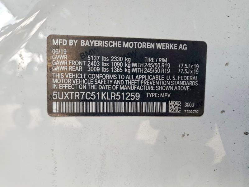 63704586 :رقم المزاد ، 5UXTR7C51KLR51259 vin ، 2019 Bmw X3 مزاد بيع