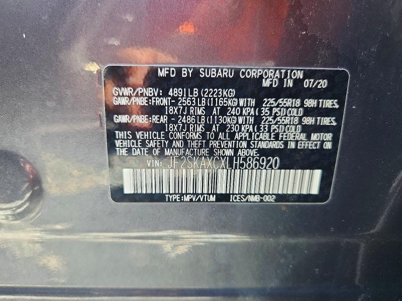 Aukcja sprzedaży 2020 Subaru Forester, vin: JF2SKAXCXLH586920, numer aukcji: 57894566