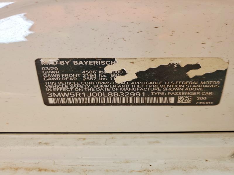 63721856 :رقم المزاد ، 3MW5R1J00L8B32991 vin ، 2020 Bmw 330i مزاد بيع