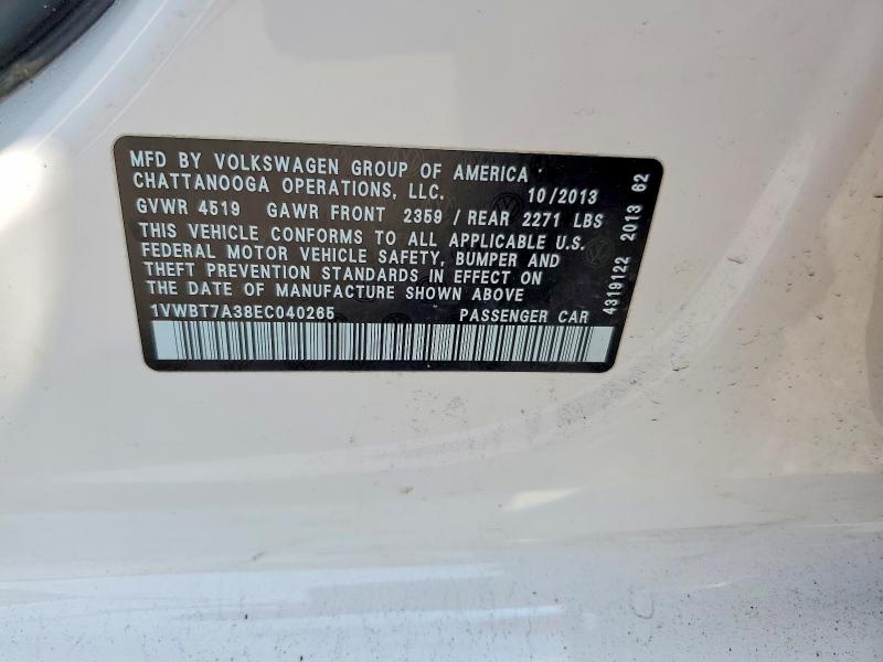 Продажа на аукционе авто 2014 Volkswagen Passat, vin: 1VWBT7A38EC040265, номер лота: 63879656