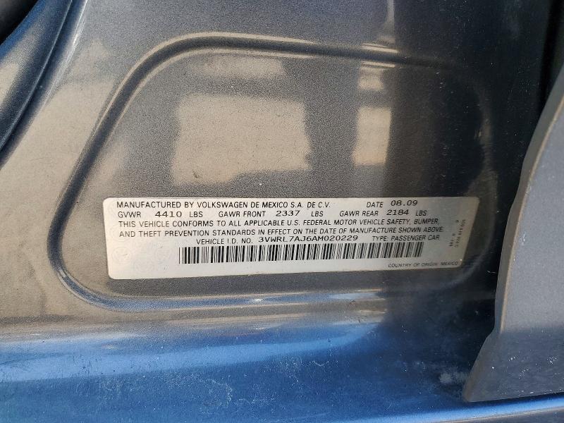 63841426 :رقم المزاد ، 3VWRL7AJ6AM020229 vin ، 2010 Volkswagen Jetta مزاد بيع