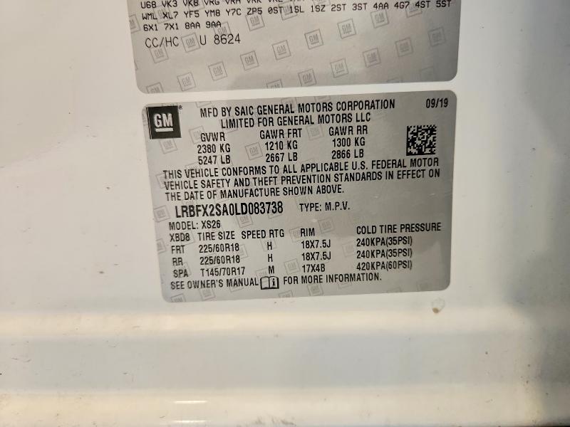 Продаж на аукціоні авто 2020 Buick Envision, vin: LRBFX2SA0LD083738, номер лоту: 66487066