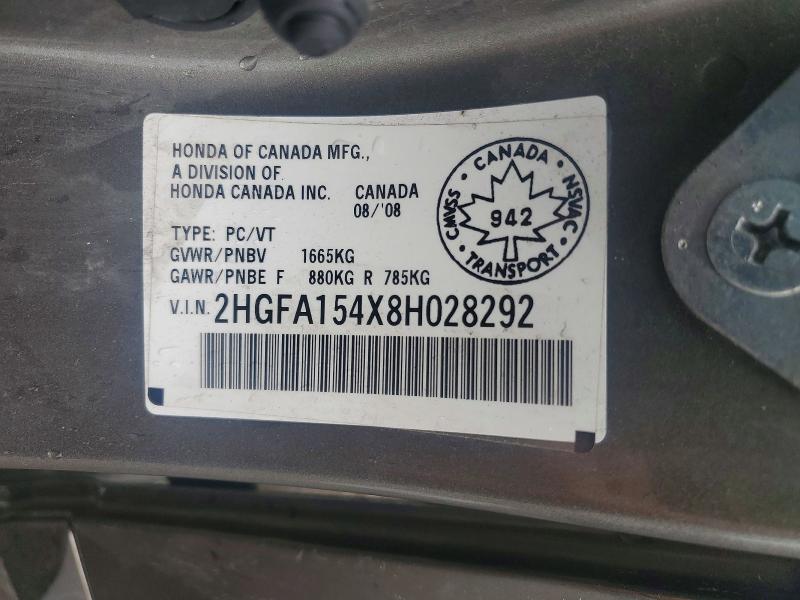 2008 Honda Civic მანქანა იყიდება აუქციონზე, vin: 2HGFA154X8H028292, აუქციონის ნომერი: 66762716