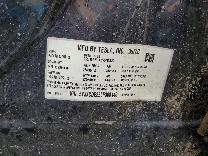64817086 :رقم المزاد ، 5YJXCDE22LF308140 vin ، 2020 Tesla Model X مزاد بيع