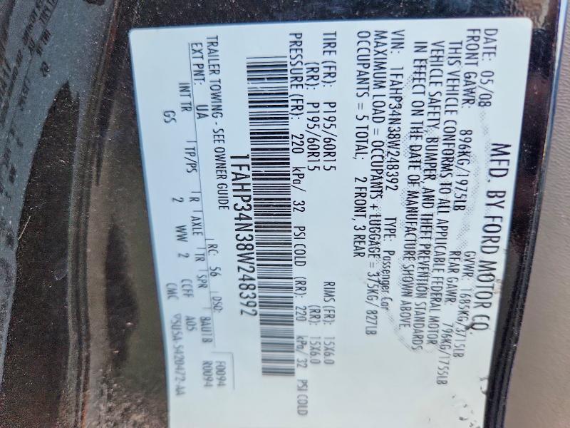 66515456 :رقم المزاد ، 1FAHP34N38W248392 vin ، 2008 Ford Focus مزاد بيع