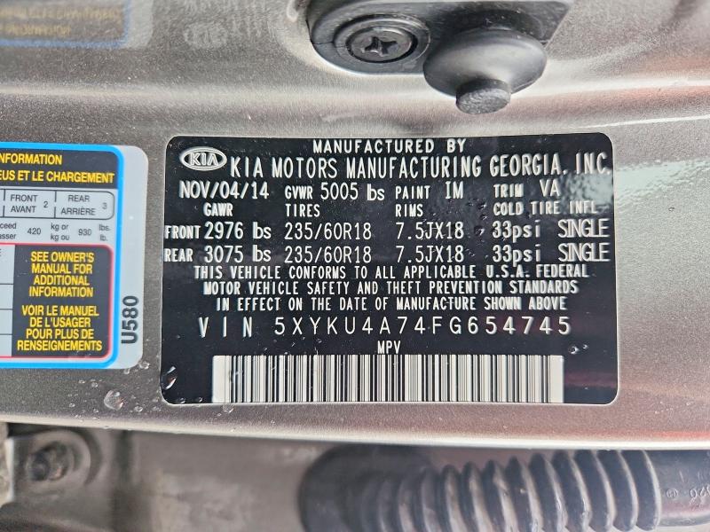 Aukcja sprzedaży 2015 Kia Sorento, vin: 5XYKU4A74FG654745, numer aukcji: 64262566