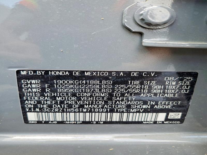 62919766 :رقم المزاد ، 3CZRZ1H56TM718991 vin ، 2026 Honda Hr-v مزاد بيع