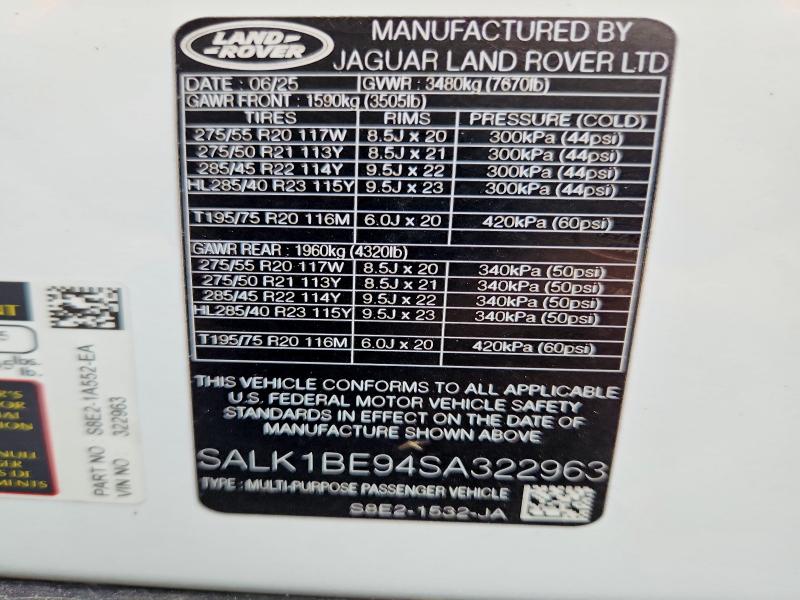 Продаж на аукціоні авто 2025 Land Rover Range Rover, vin: SALK1BE94SA322963, номер лоту: 64717786