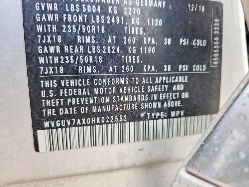 67183776 :رقم المزاد ، WVGUV7AX0HK022552 vin ، 2017 Volkswagen Tiguan مزاد بيع