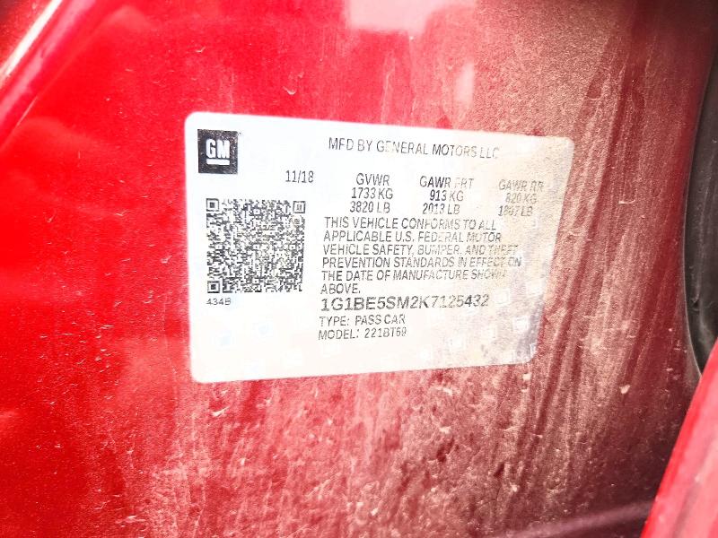 64028396 :رقم المزاد ، 1G1BE5SM2K7125432 vin ، 2019 Chevrolet Cruze مزاد بيع
