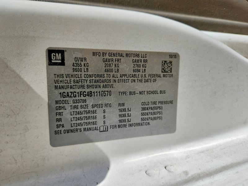 2011 Chevrolet Express G3500 მანქანა იყიდება აუქციონზე, vin: 1GAZG1FG4B1110570, აუქციონის ნომერი: 64011886