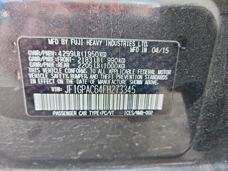 66426156 :رقم المزاد ، JF1GPAC64FH273345 vin ، 2015 Subaru Impreza مزاد بيع