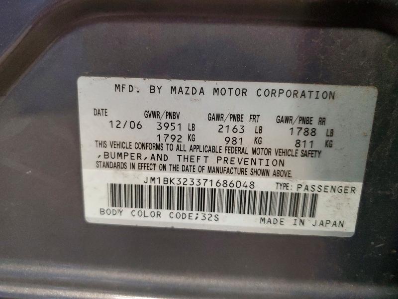 Aukcja sprzedaży 2007 Mazda 3, vin: JM1BK323371686048, numer aukcji: 63657156