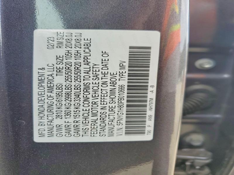 2023 Honda Pilot მანქანა იყიდება აუქციონზე, vin: 5FNYG1H80PB010666, აუქციონის ნომერი: 63801896