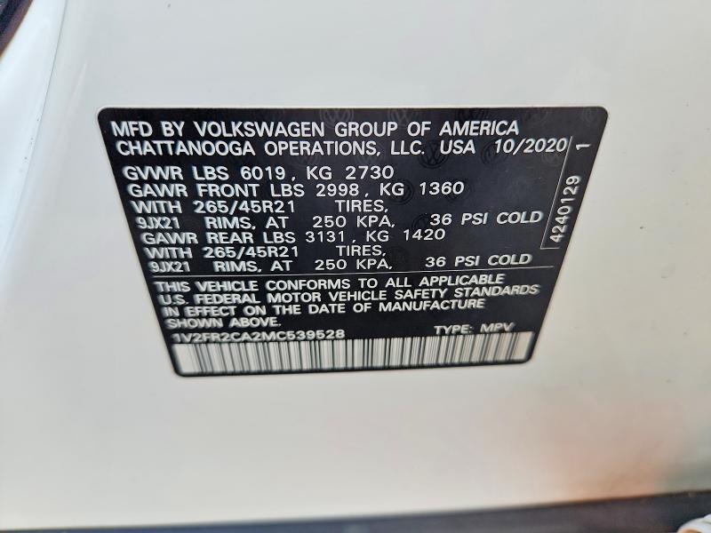 Продажа на аукционе авто 2021 Volkswagen Atlas, vin: 1V2FR2CA2MC539528, номер лота: 64683566