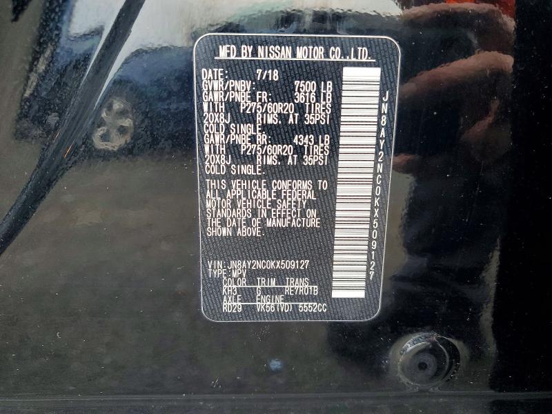 Aukcja sprzedaży 2019 Nissan Armada, vin: JN8AY2NC0KX509127, numer aukcji: 64845786
