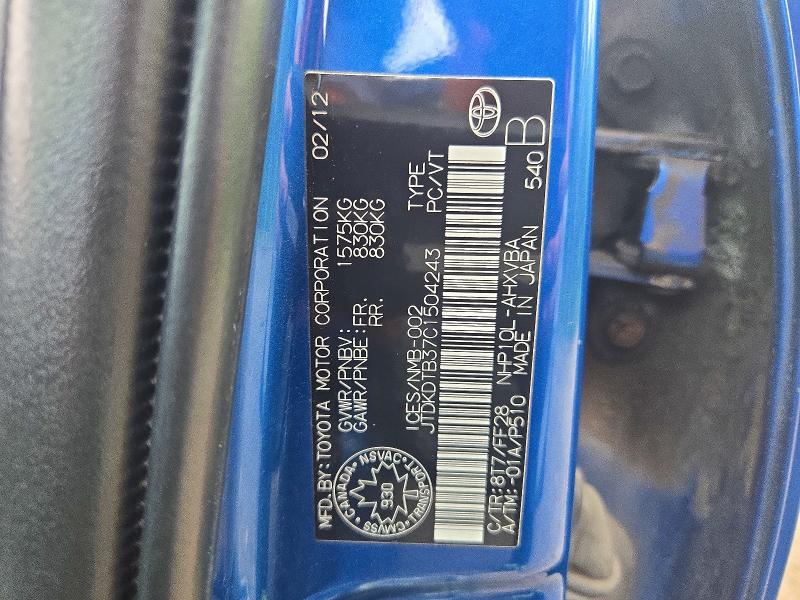 Aukcja sprzedaży 2012 Toyota Prius C, vin: JTDKDTB37C1504243, numer aukcji: 63361576