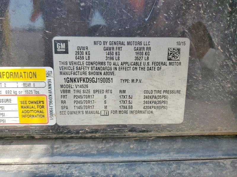 Aukcja sprzedaży 2016 Chevrolet Traverse, vin: 1GNKVFKD9GJ190051, numer aukcji: 65034166
