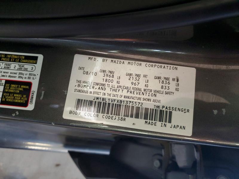 2011 Mazda 3 მანქანა იყიდება აუქციონზე, vin: JM1BL1VFXB1375572, აუქციონის ნომერი: 62561456