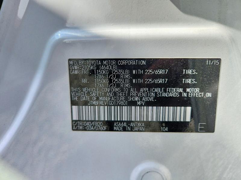 2016 Toyota Rav4 მანქანა იყიდება აუქციონზე, vin: JTMBFREV1GD179801, აუქციონის ნომერი: 63900536