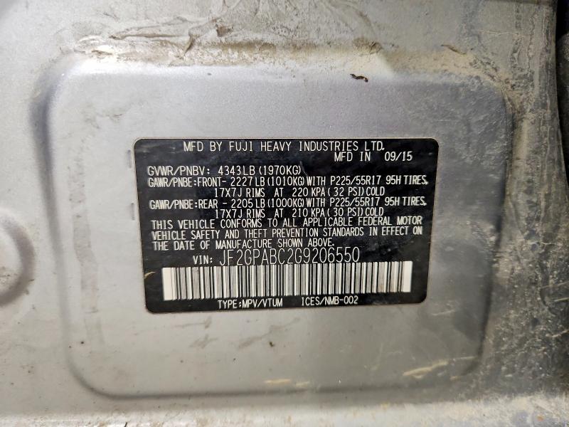 65856626 :رقم المزاد ، JF2GPABC2G9206550 vin ، 2016 Subaru Crosstrek مزاد بيع
