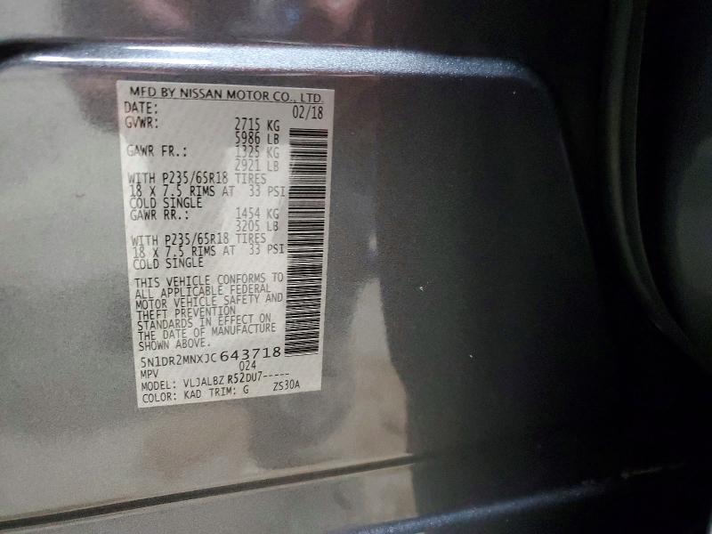 Aukcja sprzedaży 2018 Nissan Pathfinder, vin: 5N1DR2MNXJC643718, numer aukcji: 66481836