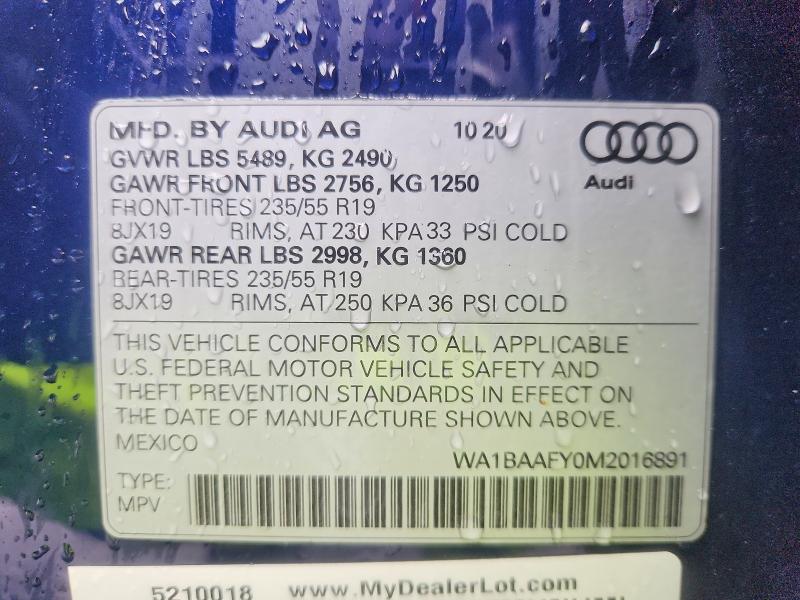Aukcja sprzedaży 2021 Audi Q5, vin: WA1BAAFY0M2016891, numer aukcji: 64511486