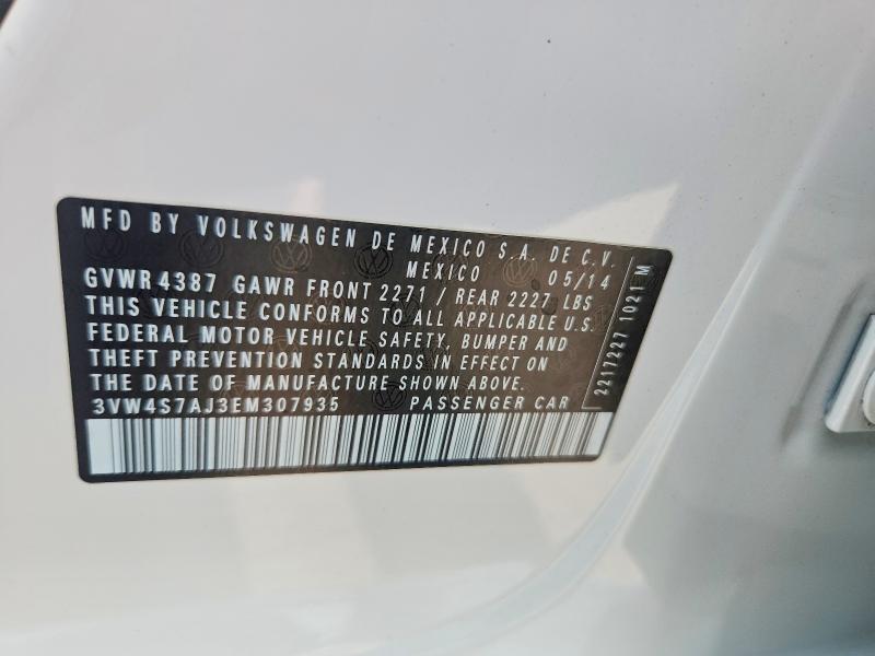 2014 Volkswagen Jetta მანქანა იყიდება აუქციონზე, vin: 3VW4S7AJ3EM307935, აუქციონის ნომერი: 63936376